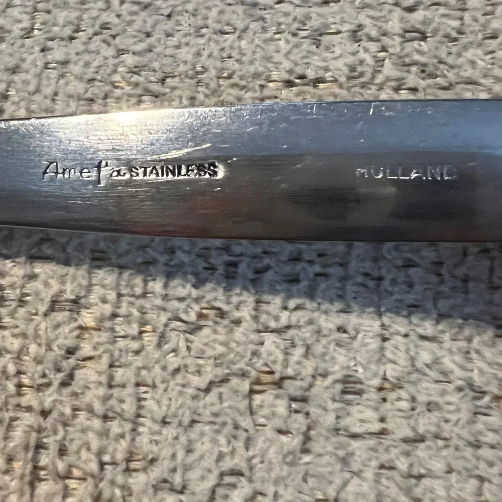 Amefa Stainless Holland Dinner Fork Floral Leaf Scroll Embossed Flatware Silver